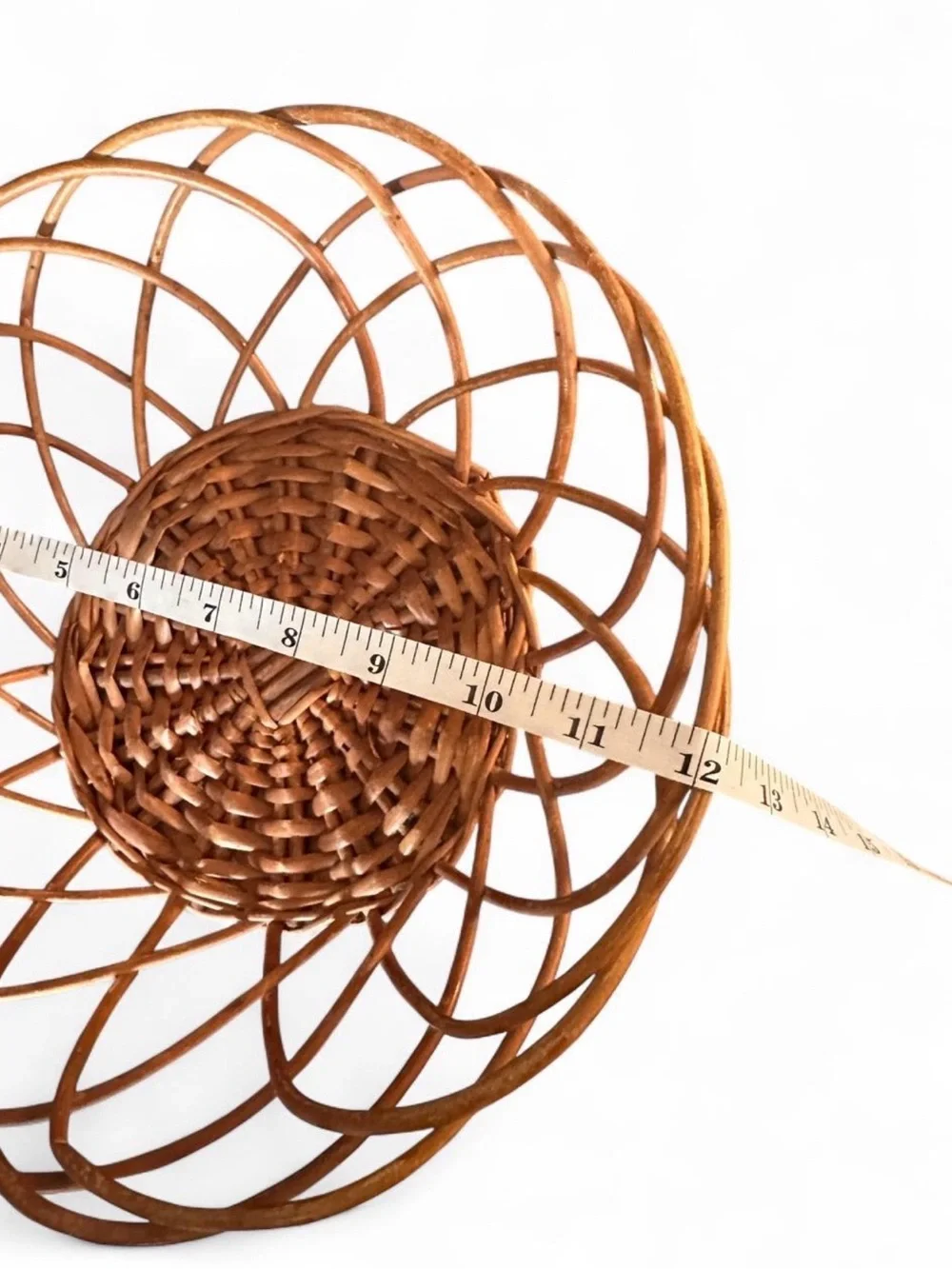 Vintage Open Weave Wicker Basket Bowl Round Rattan Boho Wall Decor Centerpiece